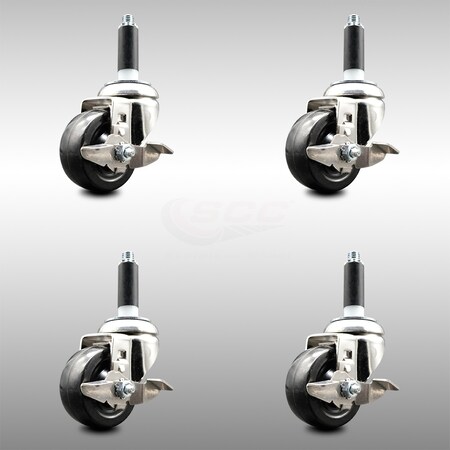 Service Caster 3 Inch 316SS Hard Rubber Swivel 7/8 Inch Expanding Stem Caster Set Brake SCC SCC-SS316EX20S314-HRS-TLB-78-4
